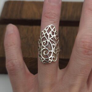 Size 6 Sterling Silver Fancy Filigree Long Ring A800